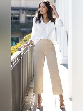 Spanx stretch twill cropped pants in almond